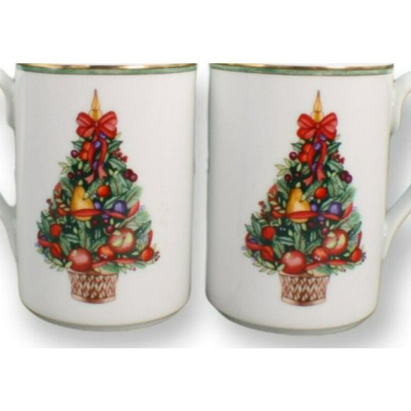 Dansk Nordic Holiday Ceramic Coffee Mugs/Cups Christmas Tree With Fruit Set - Picture 2 of 5